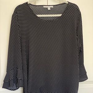 Cute black and white polka dot blouse!  Bell 3/4 sleeves!